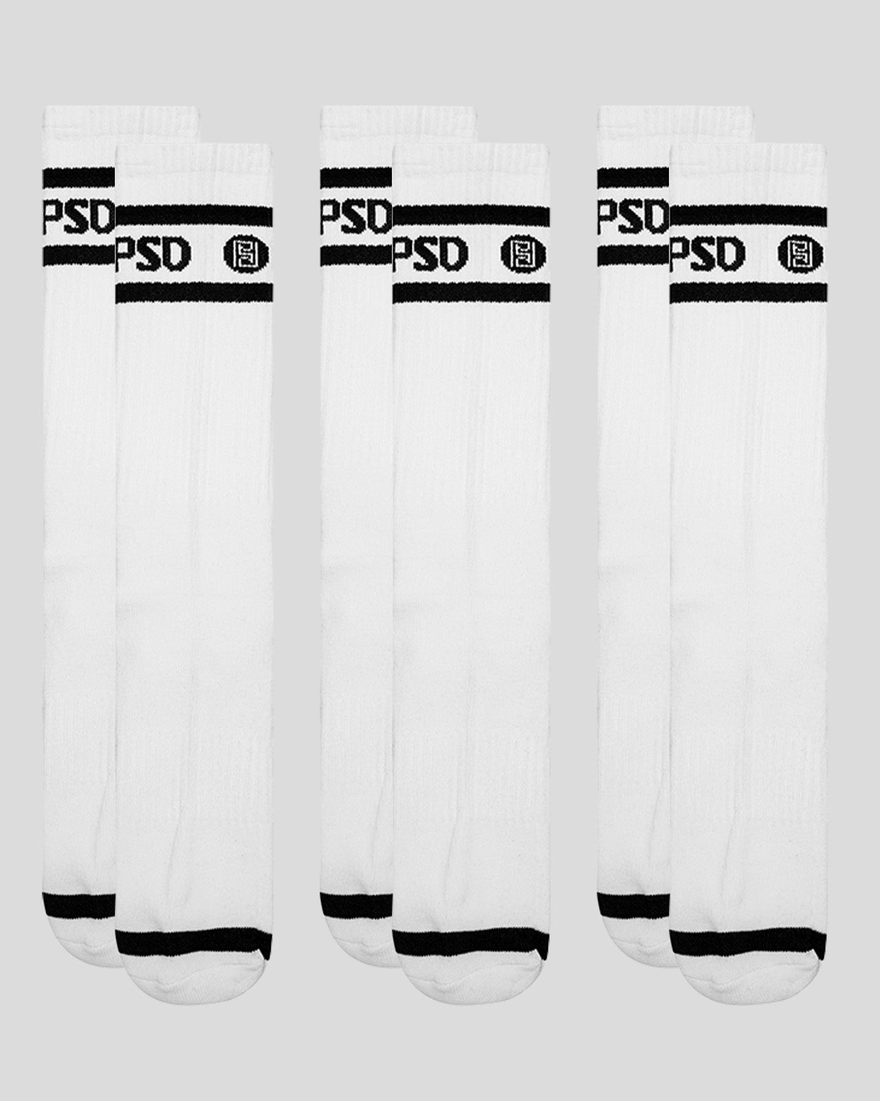 3 PACK - LOGO STRIPE CREW - WHITE